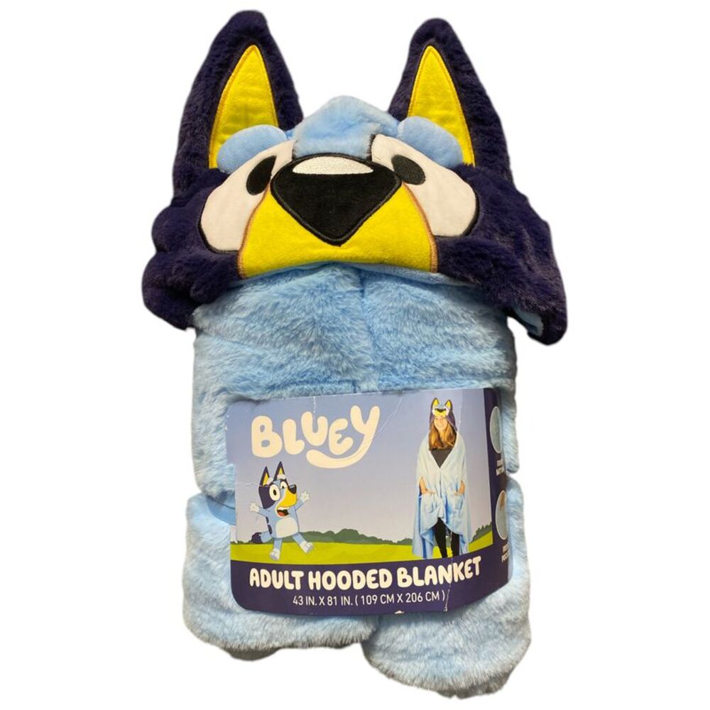 Bluey - Adult Licensed Character Hooded Faux Fur Blanket with Front Pockets,  43